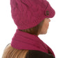 Sakkas Womens 2-piece Cable Knitted Visor Beanie Scarf and Hat Set with Button