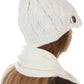 Sakkas Womens 2-piece Cable Knitted Visor Beanie Scarf and Hat Set with Button