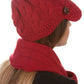 Sakkas Womens 2-piece Cable Knitted Visor Beanie Scarf and Hat Set with Button