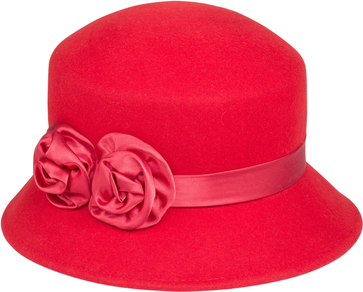 Sakkas Alice Satin Rose Vintage Style Wool Cloche Hat