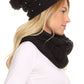 Sakkas Sayla Rhinestone Jewel Soft Warm Woven Cable Knit Beanie Hat And Scarf Set