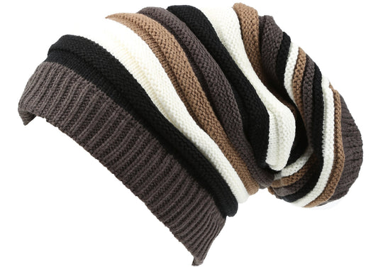 Gorro Holgado Largo Unisex a Rayas con Borde Acanalado Ajustable de Punto Sakkas Ceelo