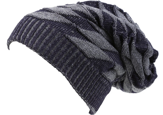 Gorro Beanie Largo y Flojo de Punto con Diseño de Diamantes y Forro de Piel Sintética de Sakkas Zaye
