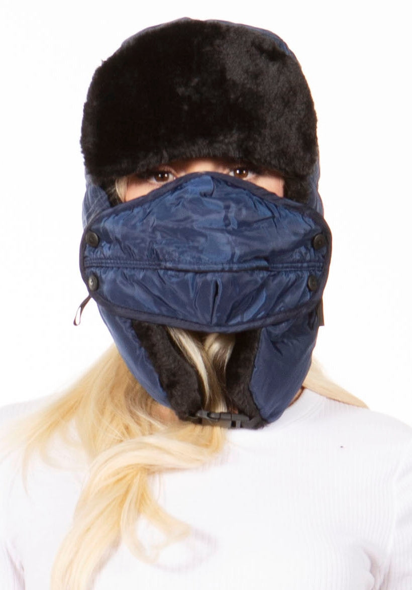 Sakkas Esty Ushanka Trapper Hat Adjustable Buckle Faux Fur Lined Winter Aviator Russian Hat Removable Mask for Men & Women