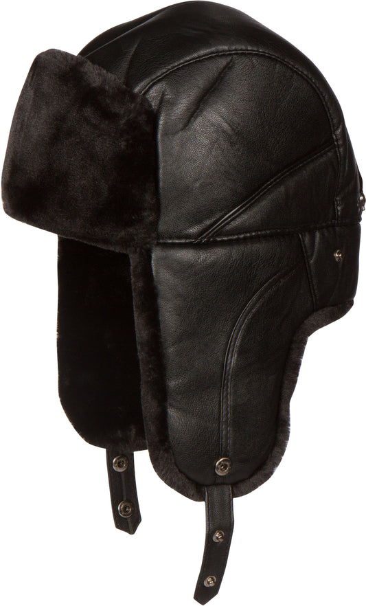 Sakkas Samy Adjustable Leather Shearling Unisex Aviator Russian Ushanka Trapper Winter Hat Faux Fur Warm Soft Water-resist