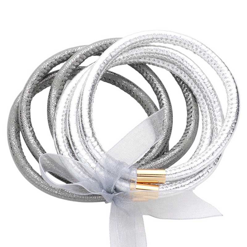 6pcs Faux Leather Tube Bangle Bracelets