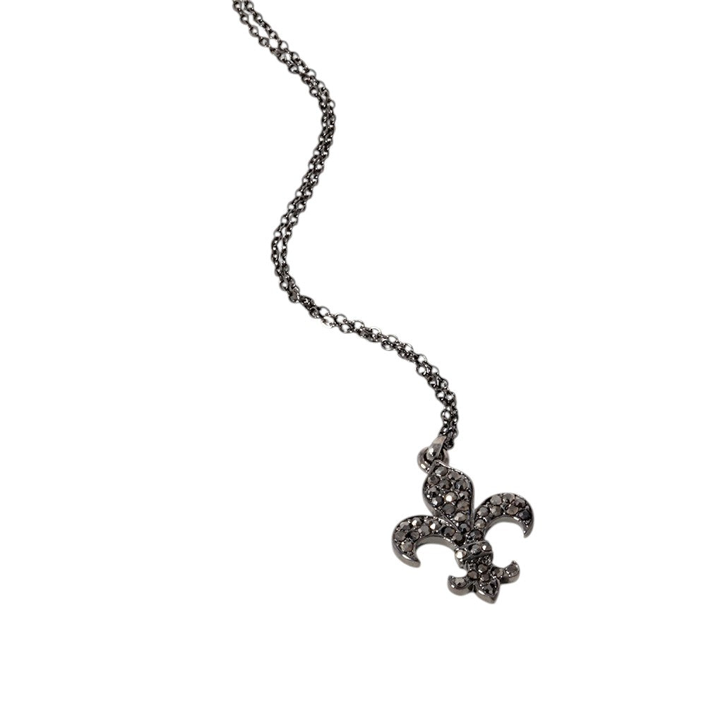Stone Paved Fleur de Lis Pendant Necklace