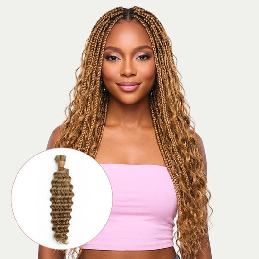 Cabello para trenzas 100% humano color rubio miel, onda profunda 27, a granel