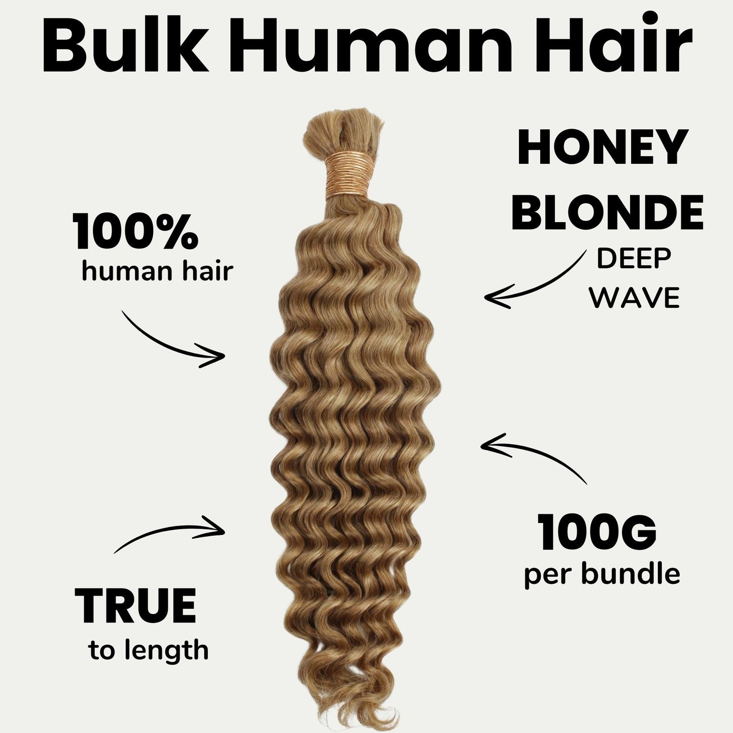 Cabello para trenzas 100% humano color rubio miel, onda profunda 27, a granel