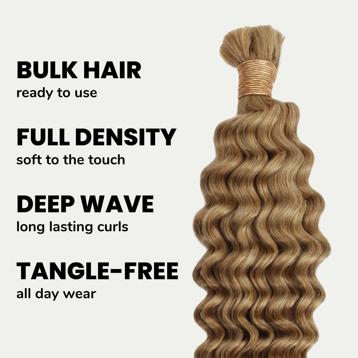 Cabello para trenzas 100% humano color rubio miel, onda profunda 27, a granel
