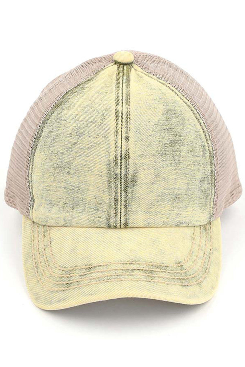C.C STONEWASHED DENIM CRISS CROSS PONYCAP