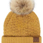 C.C Smocking Stitch Pattern Pom Beanie Hat