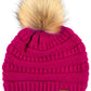 C.C Solid Ribbed Knit Beanie with Pom