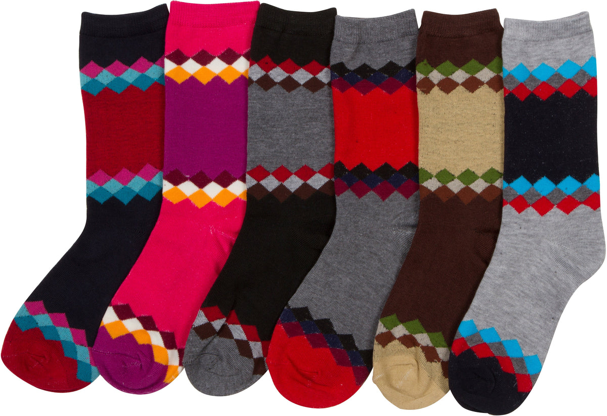 Sakkas Women's Poly Blend Soft and Stretchy Crew Pattern Socks Assorted 6-pack