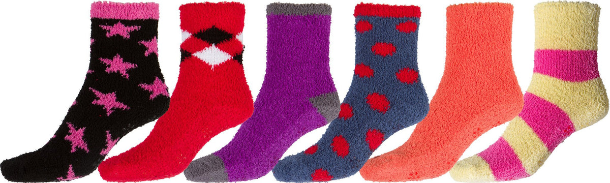 Sakkas Super Soft Anti-Slip Fuzzy Ankle Socks Value Assorted 6-Pack