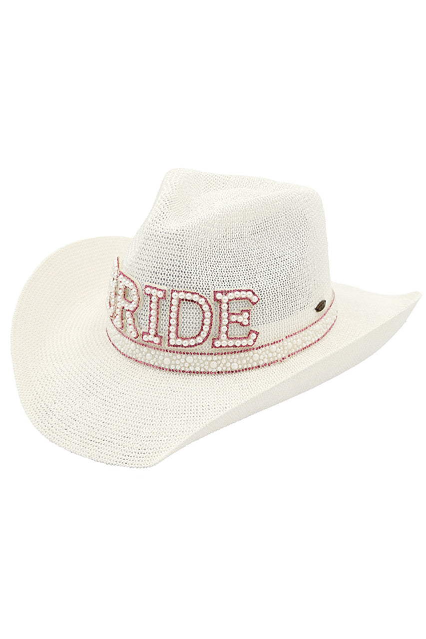 C.C Women's Bride Pearl & Rhinestone Trim Cowboy Hat