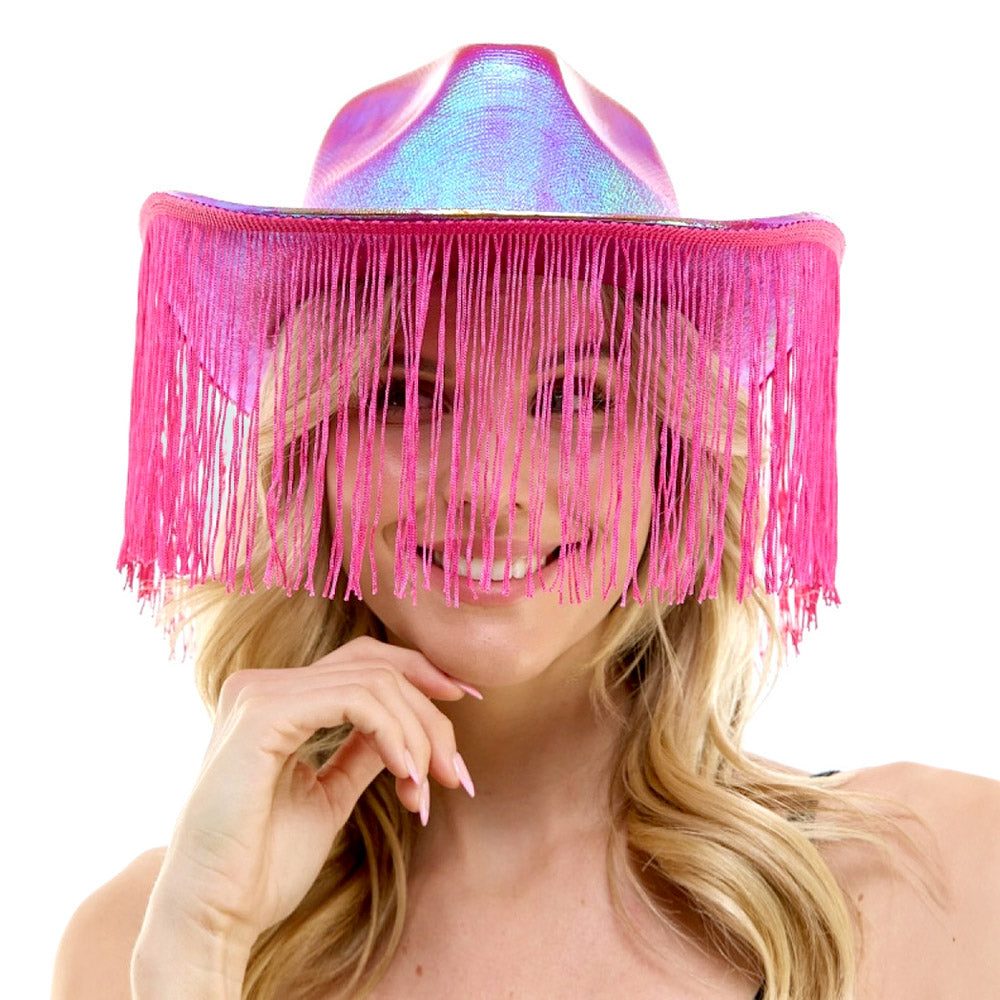 Shiny Western Cowboy Hat with Fringe