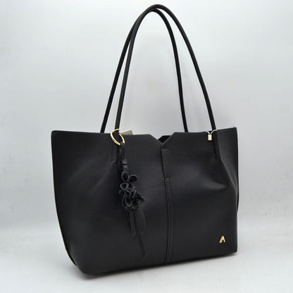 Minimalist Structured Tote Bag with Geometric Cutout and Tassel Accent