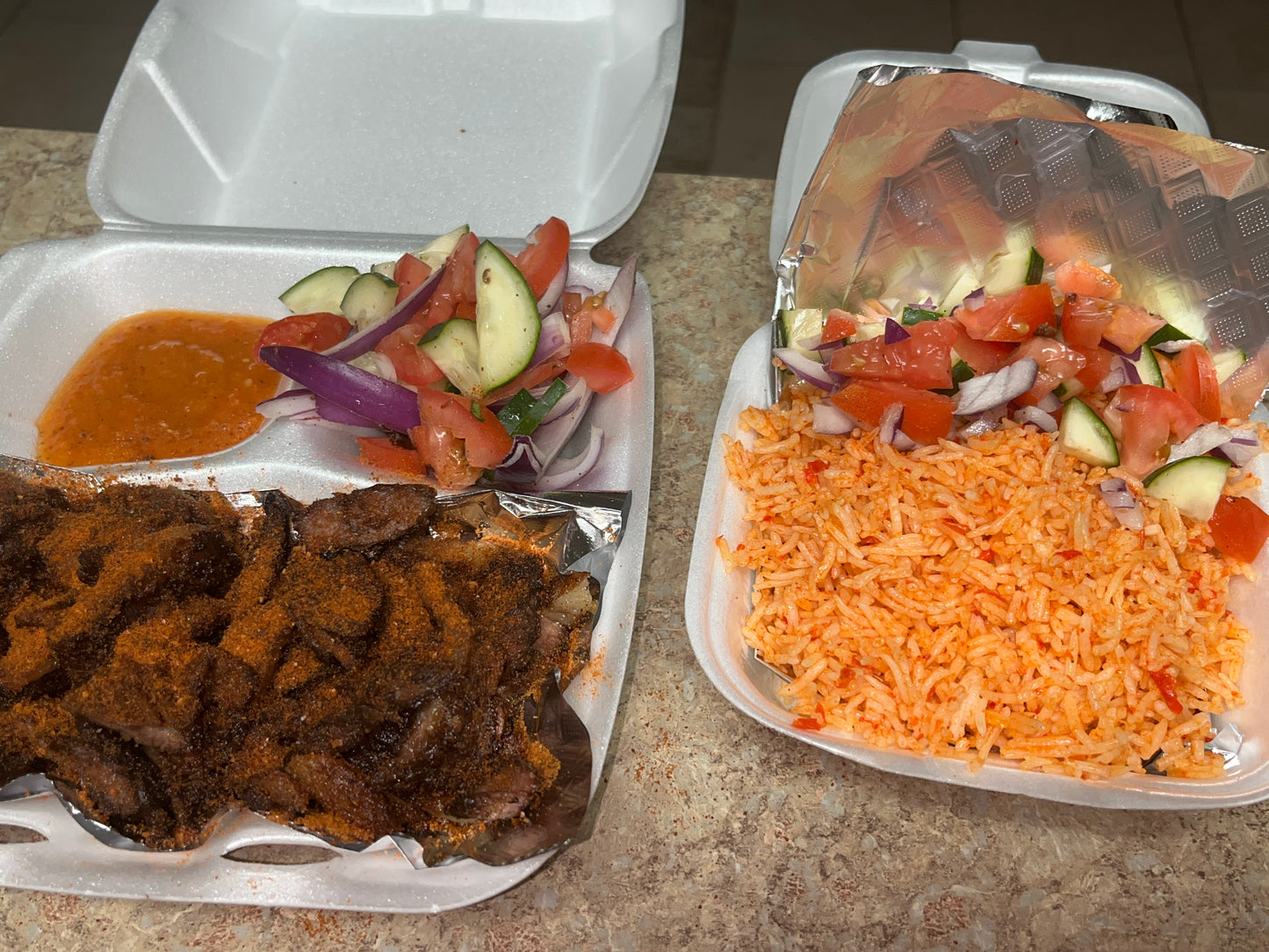 BEEF SUYA AND SMALL PLATE OF JOLLOF RICE