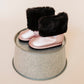 Rose Gold Faux-Fur Barefoot Boot Topper | Ozznek Removable Sole Shoes