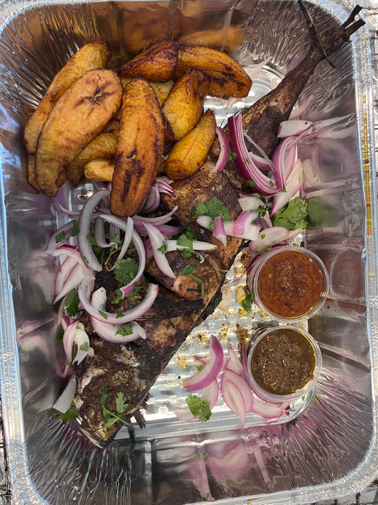 Grilled Mackerel Fish With Fried Plantain