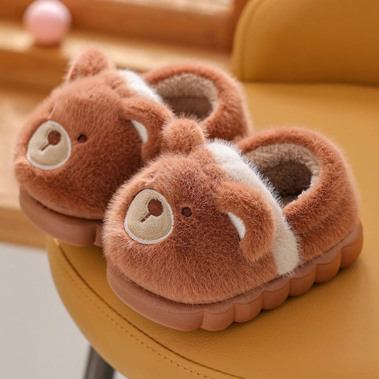Pantuflas peludas para niños | Zapatillas de casa de animales de oso y conejo