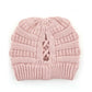 C.C CRISS CROSS PONYTAIL KNIT BEANIE