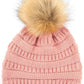 C.C Solid Ribbed Knit Beanie with Pom