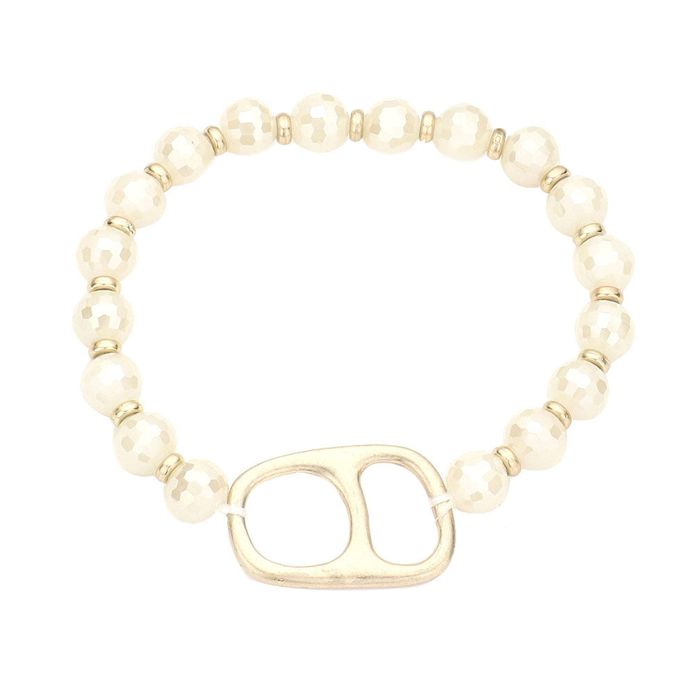 Abstract Metal Accented Faceted Beaded Stretch Bracelet