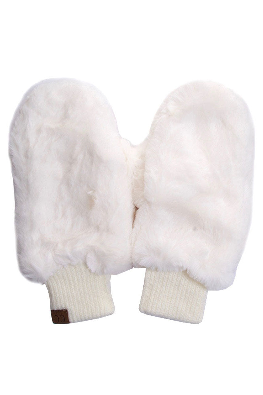 C.C Faux Fur Pop Top Mittens Gloves Shepherd Lining - Ivory
