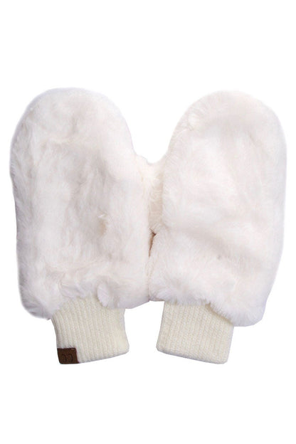 C.C Faux Fur Pop Top Mittens Gloves Shepherd Lining - Ivory