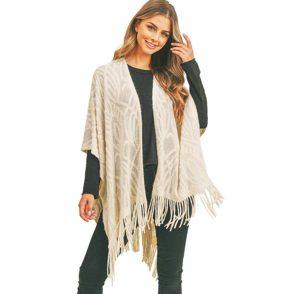 Embossed Pattern Tassel Ruana