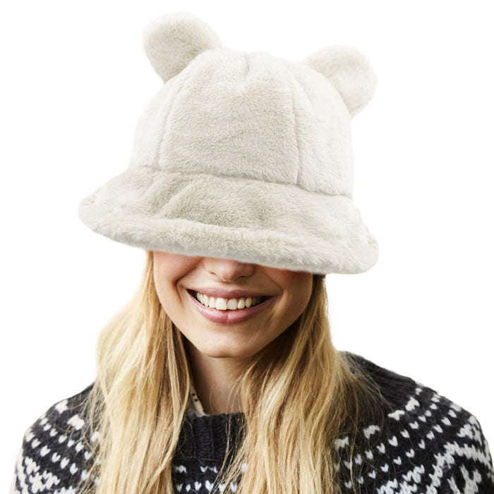 Faux Fur Bear Ear Bucket Hat