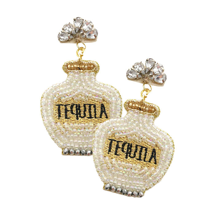 Felt Back Seed Beaded Tequila Dangle Earrings