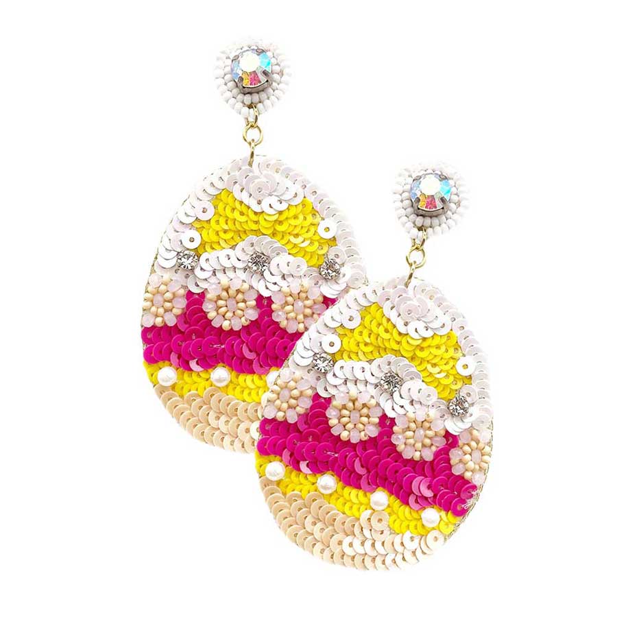 Felt Back Sequin Easter Egg Dangle Earrings