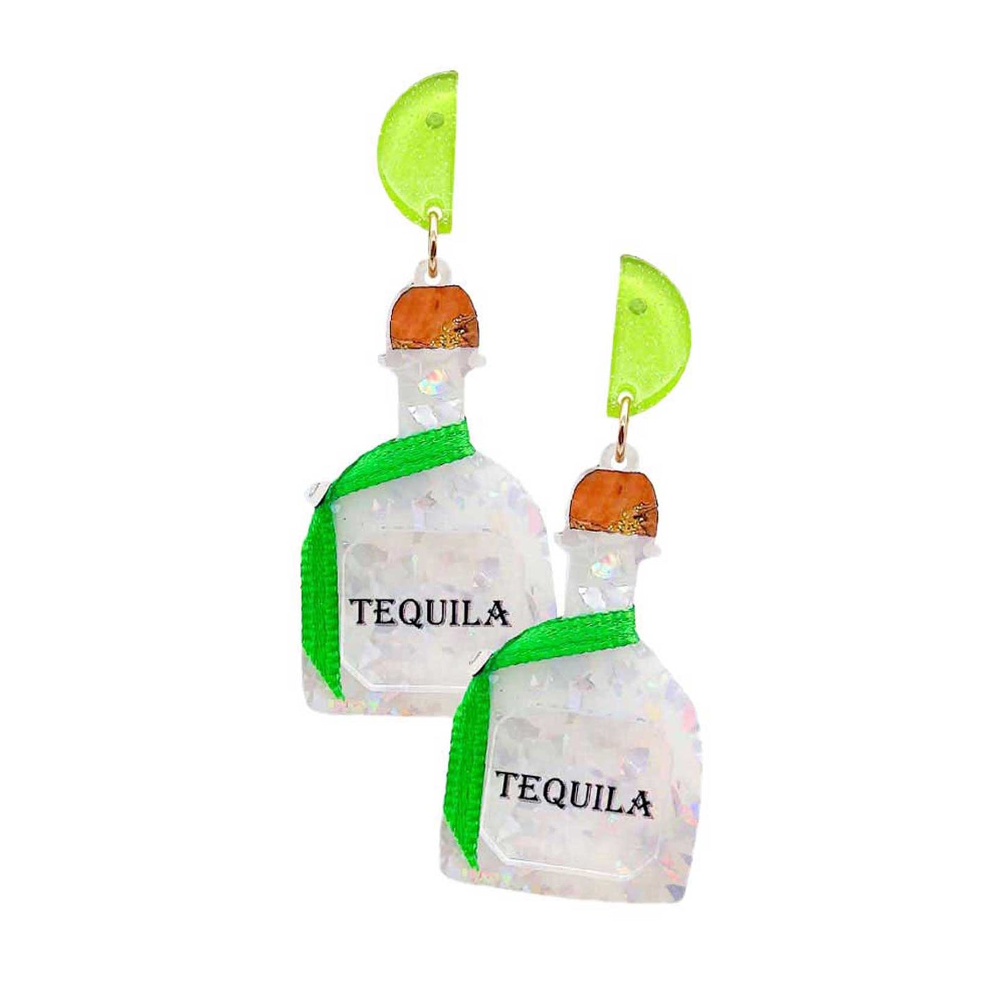 Glittered Resin Tequila Dangle Earrings