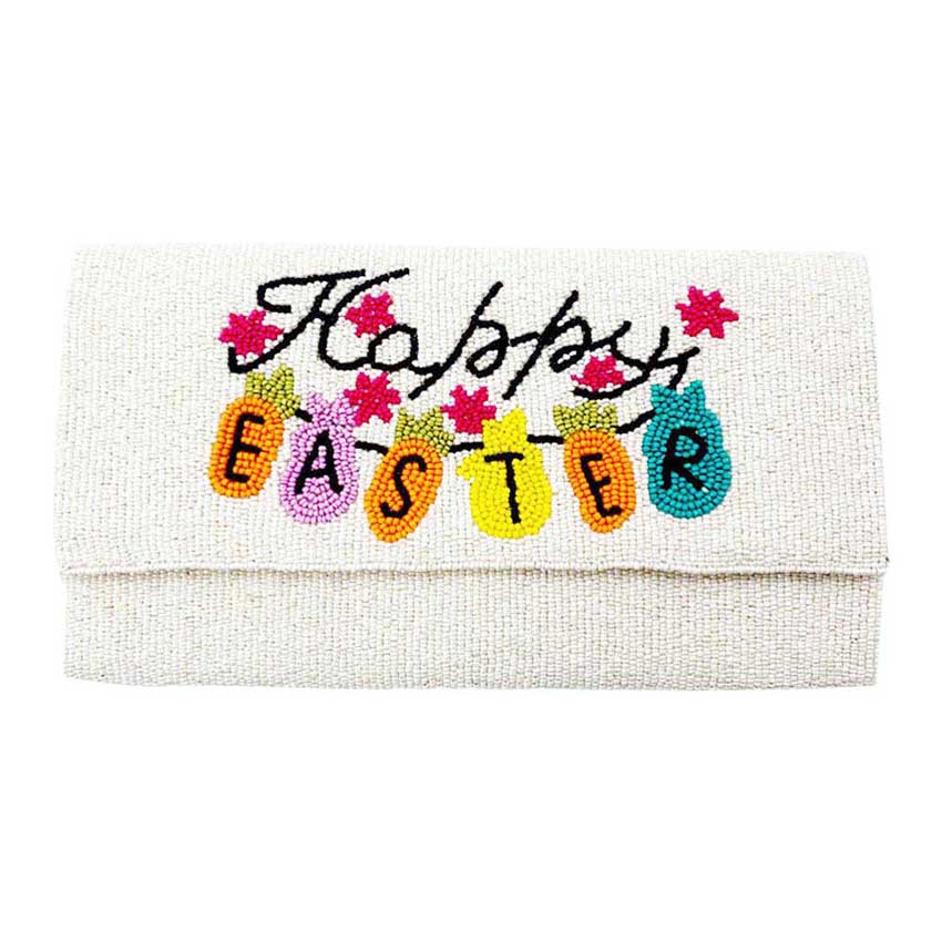 Happy Easter Message Bunny Seed Beaded Clutch Crossbody Bag