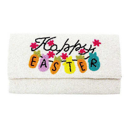 Happy Easter Message Bunny Seed Beaded Clutch Crossbody Bag
