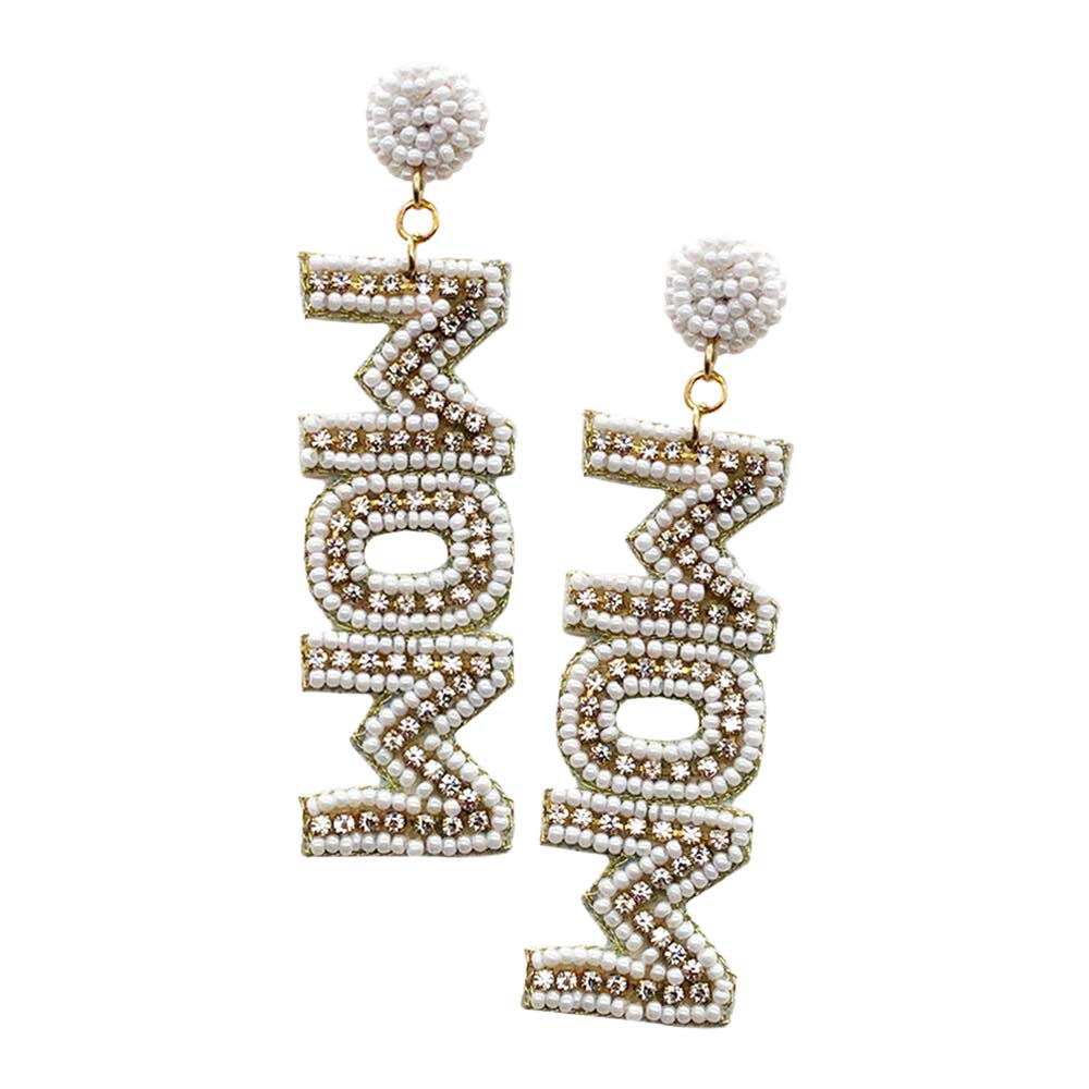 MOM Felt Back Rhinestone Beaded Message Dangle Earrings