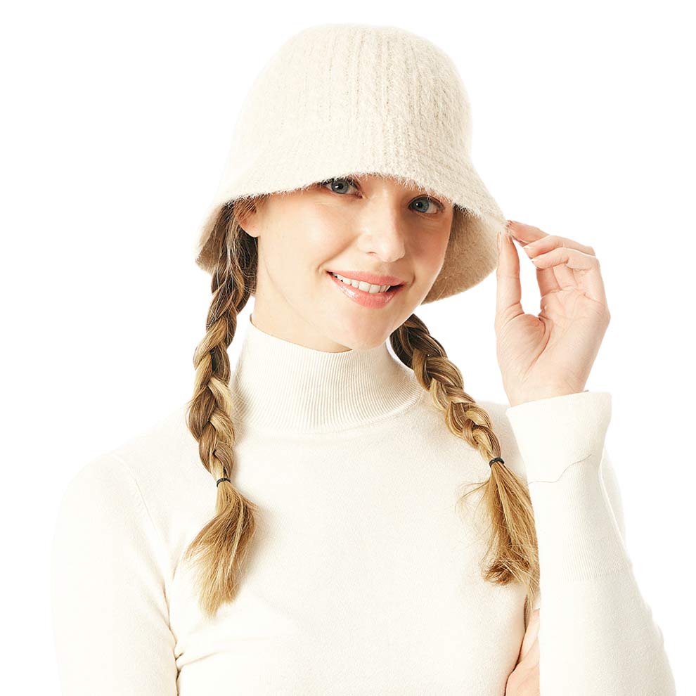 Soft Cable Knit Solid Bucket Hat