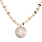 Wood Heishi Beaded Abalone Pendant Necklace