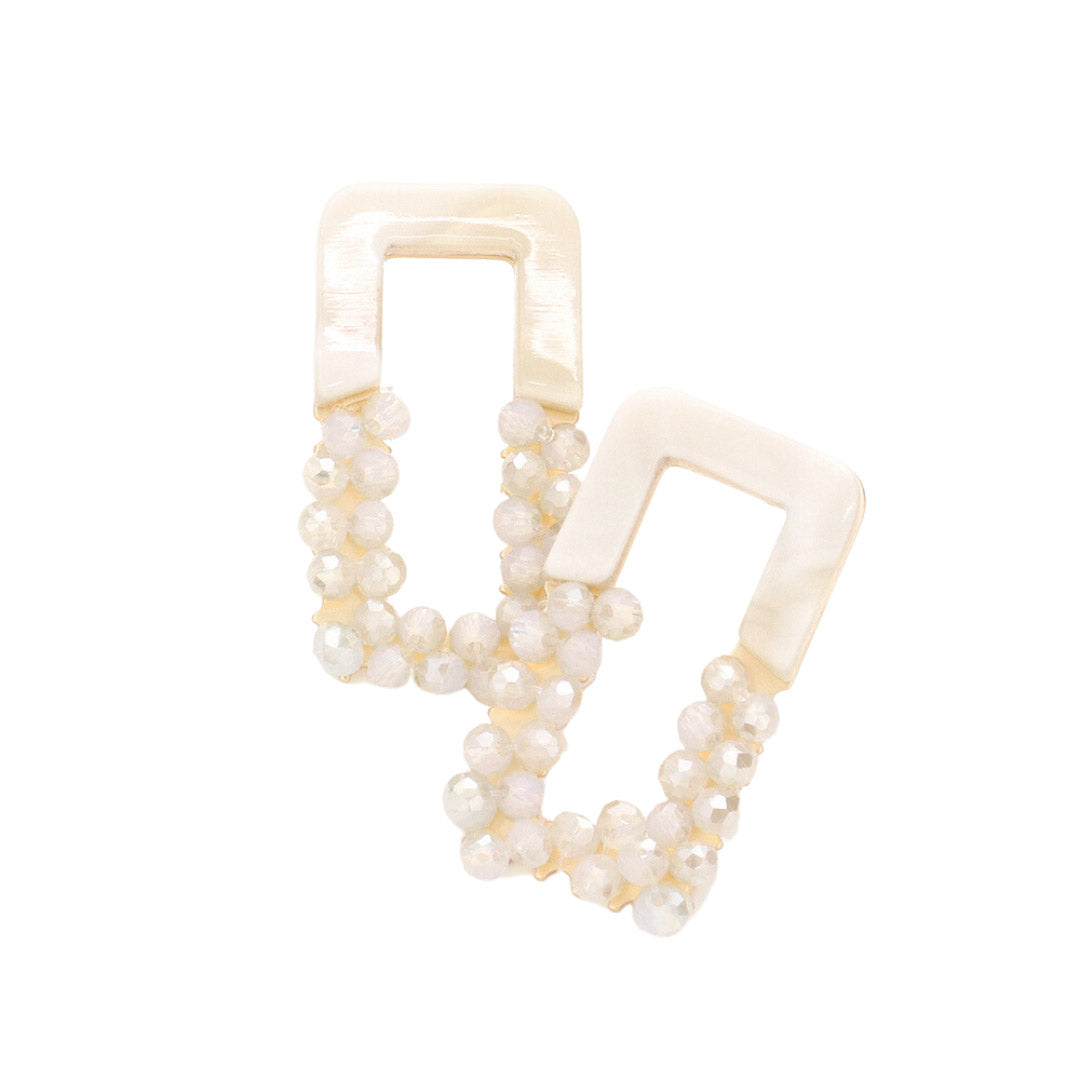 Celluloid Acetate Faceted Beaded Open Rectangle Earrings