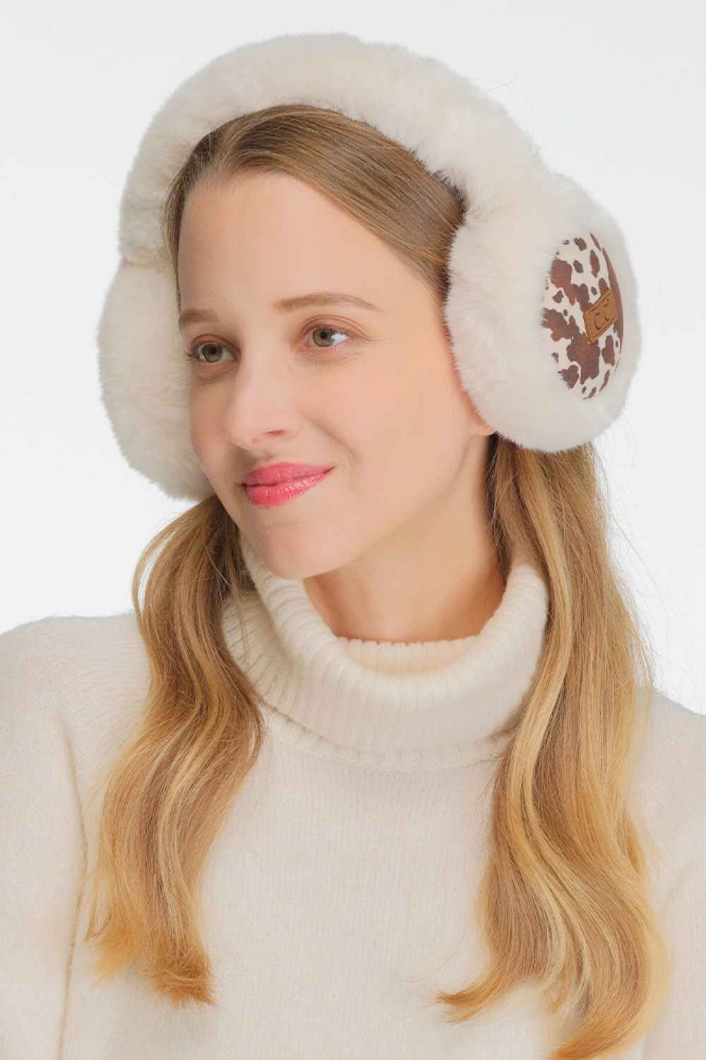 C.C Cow Print Faux Fur Suede Earmuff Ear Warmer