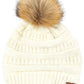 C.C Solid Ribbed Knit Beanie with Pom