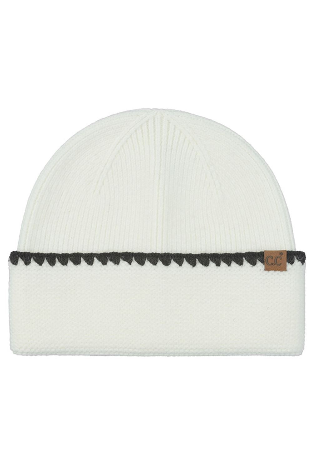 C.C Solid with Stitch Lined Cuff Beanie Winter Hat