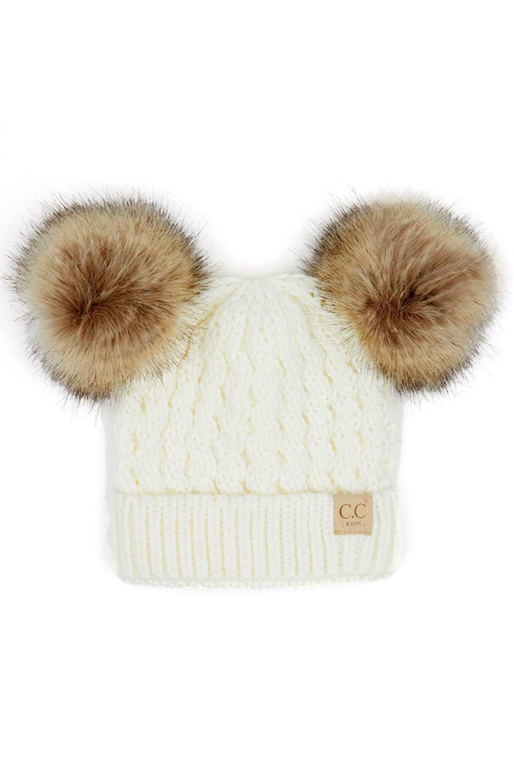 C.C kids double pom pom all over cable pattern beanie hat