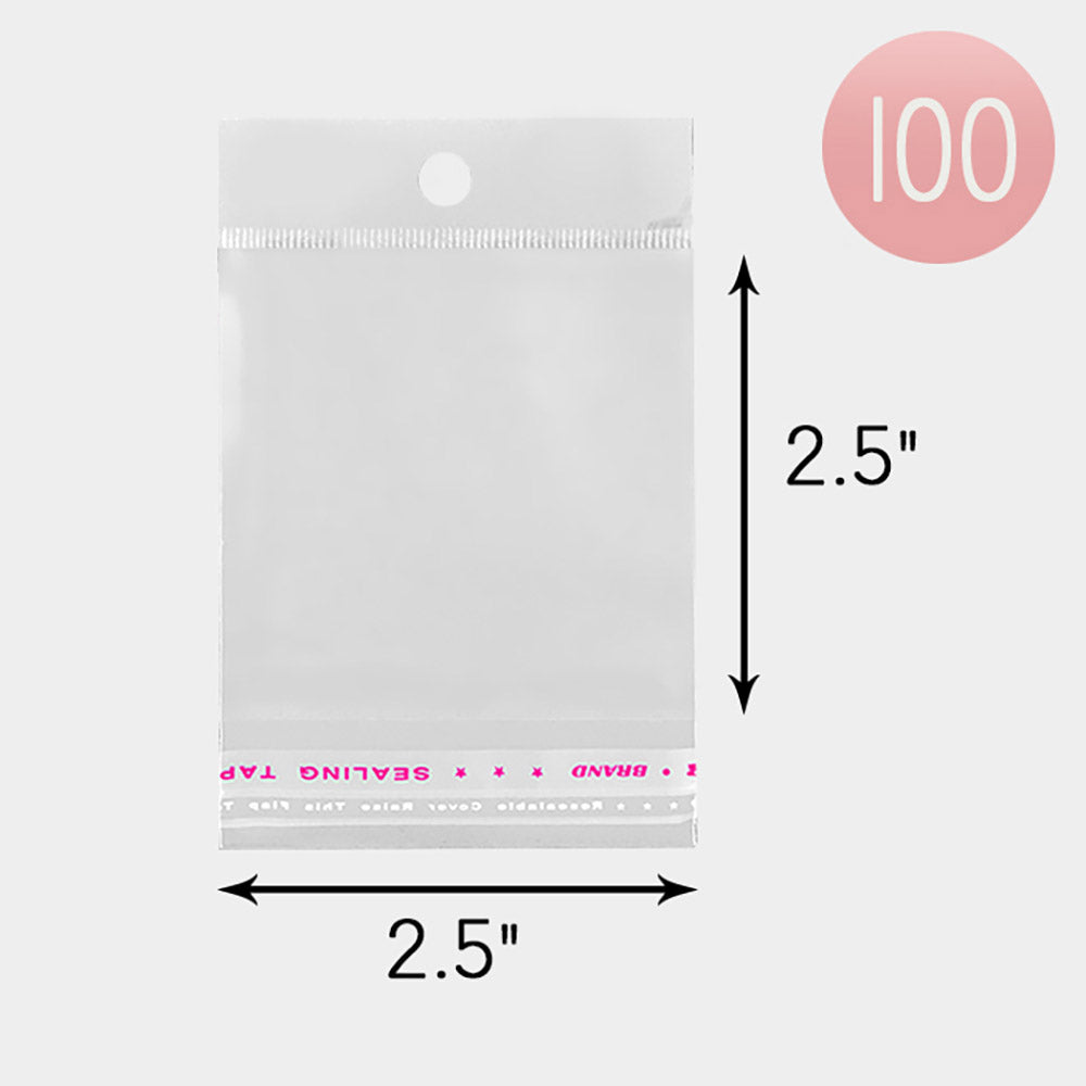100PCS - 2.5" X 2.5" Clear plastic jewelry bags