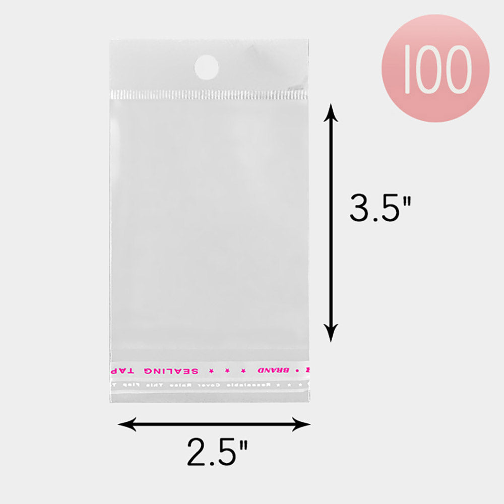100PCS - 2.5" X 3.5" Clear plastic jewelry bags