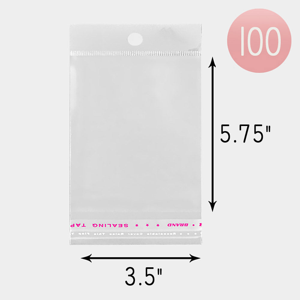 100PCS - 3.5" X 5.75" Clear Plastic Jewelry Bags