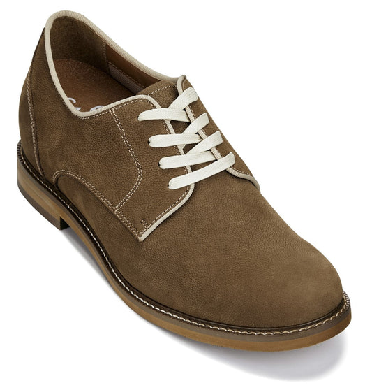 CALTO - J1312 - 3 pulgadas más alto (marrón caqui) - Zapatos Derby de cuero para negocios informales